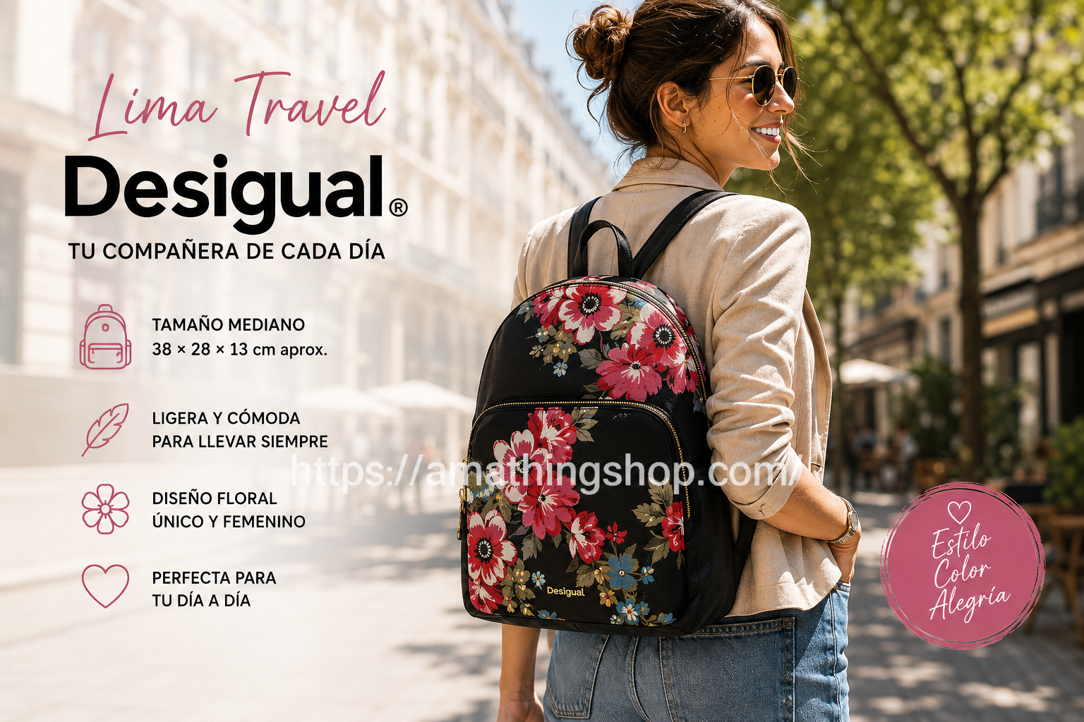 Mochila Desigual Lima Travel Mujer Floral Negra Urbana Mujer con mochila Desigual Lima Travel floral negra de tamaño mediano para uso diario
