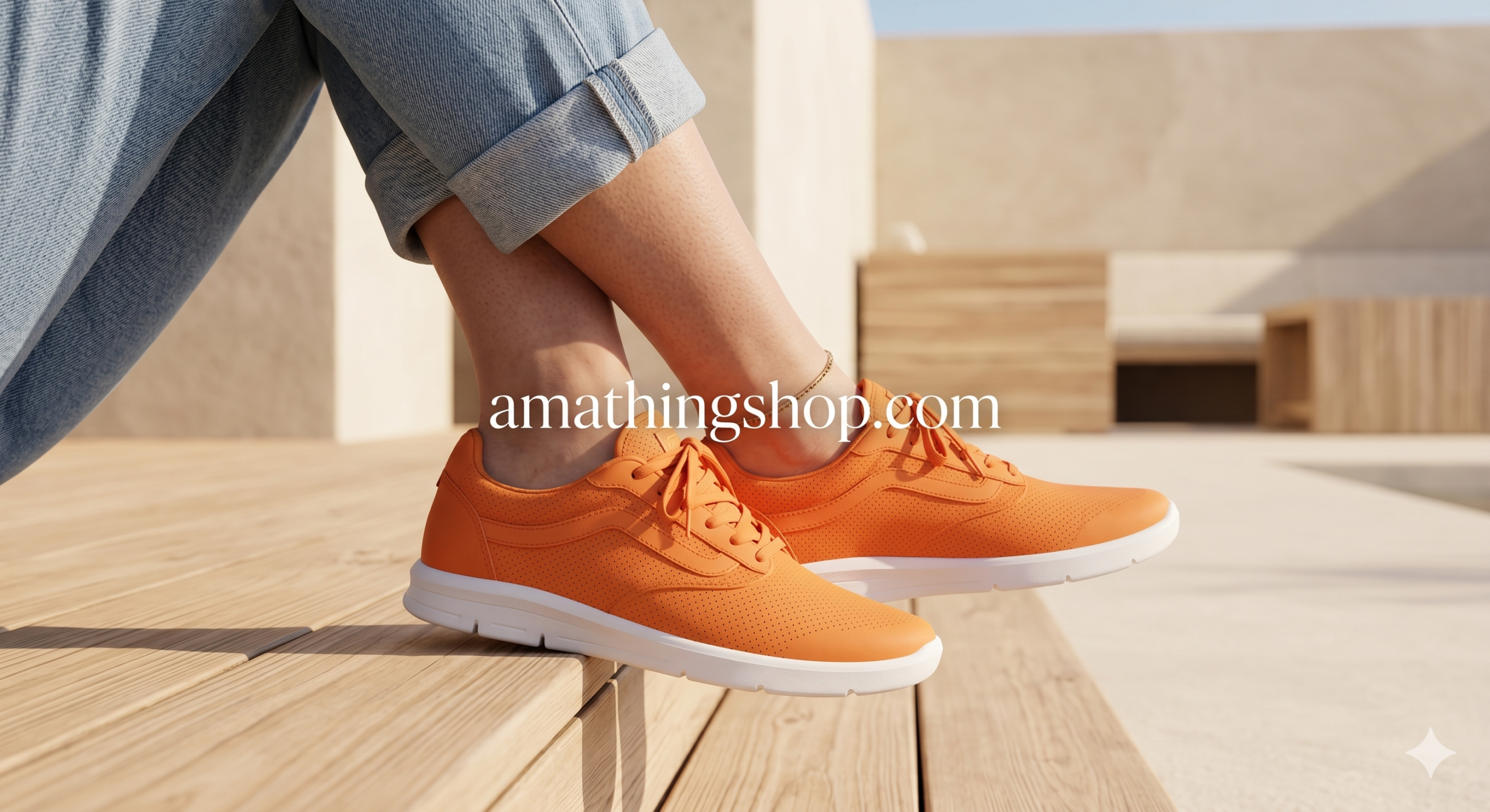 Primer plano de zapatillas Vans Iso 2.0 Rapidweld color naranja para mujer, suela blanca y tejido técnico en ambiente de terraza.