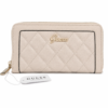 Cartera GUESS mujer beige acolchada con logo dorado y cremallera