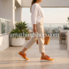 Zapatillas Vans Iso 2.0 Rapidweld color naranja para mujer, puestas en un look casual lifestyle de terraza urbana