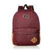 Mochila Vans burdeos Old Skool III VN0A316R7D51 unisex de 22 litros aproximadamente con bolsillo frontal, detalles camel y diseño urbano.
