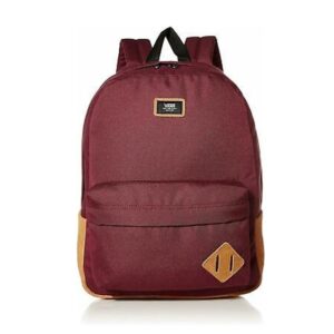 Mochila Vans burdeos Old Skool III VN0A316R7D51 unisex de 22 litros aproximadamente con bolsillo frontal, detalles camel y diseño urbano.