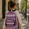 Mochila Vans checkerboard rosa y burdeos grande para universidad estilo aesthetic
