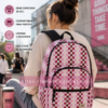 Mochila Vans rosa checkerboard grande para universidad mujer con estilo urbano aesthetic y gran capacidad