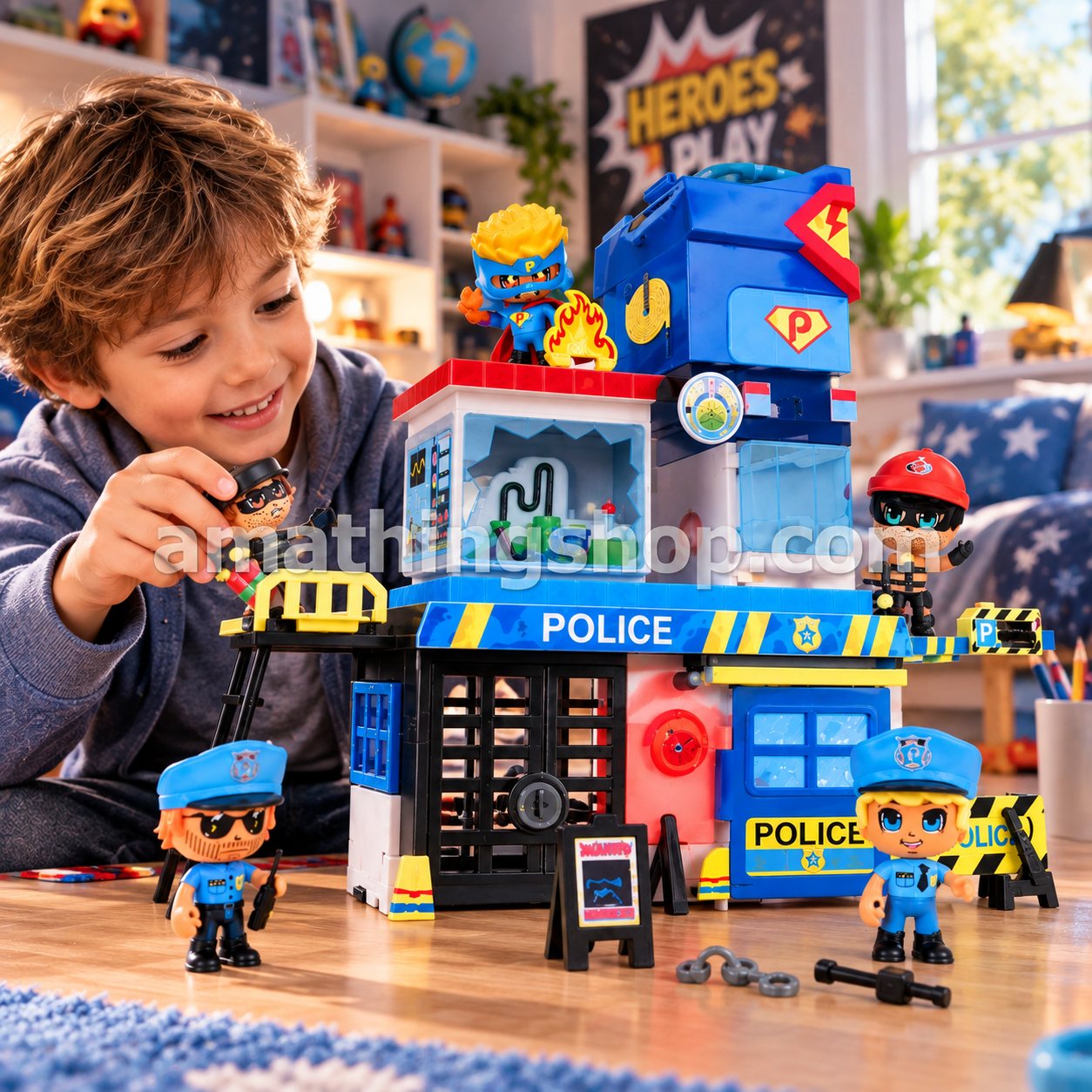Pinypon Action Trampas en la Comisaría Famosa con niño jugando
