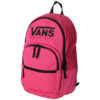 mochila Vans rosa grande con logo negro y compartimento para portátil