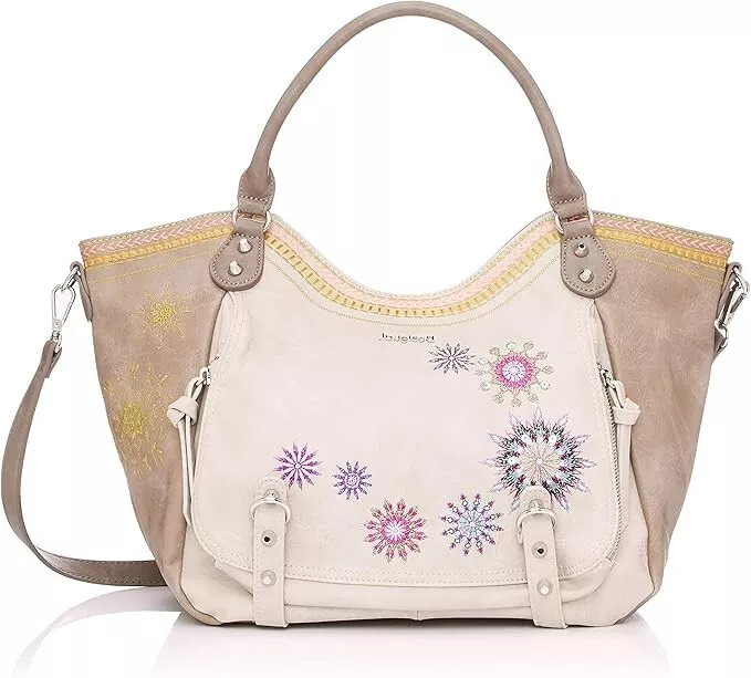 Bolso Desigual beige mujer Ada Rotterdam con mandalas bordadas 31x15x30 cm edición limitada