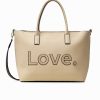 Bolso grande Desigual Alola Holbox beige con mensaje LOVE y triple asa 20SAXP94