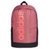 Mochila Adidas Linear Core 3P rosa GE1156 con logo vertical, base negra, bolsillo frontal y bolsillos laterales de malla.