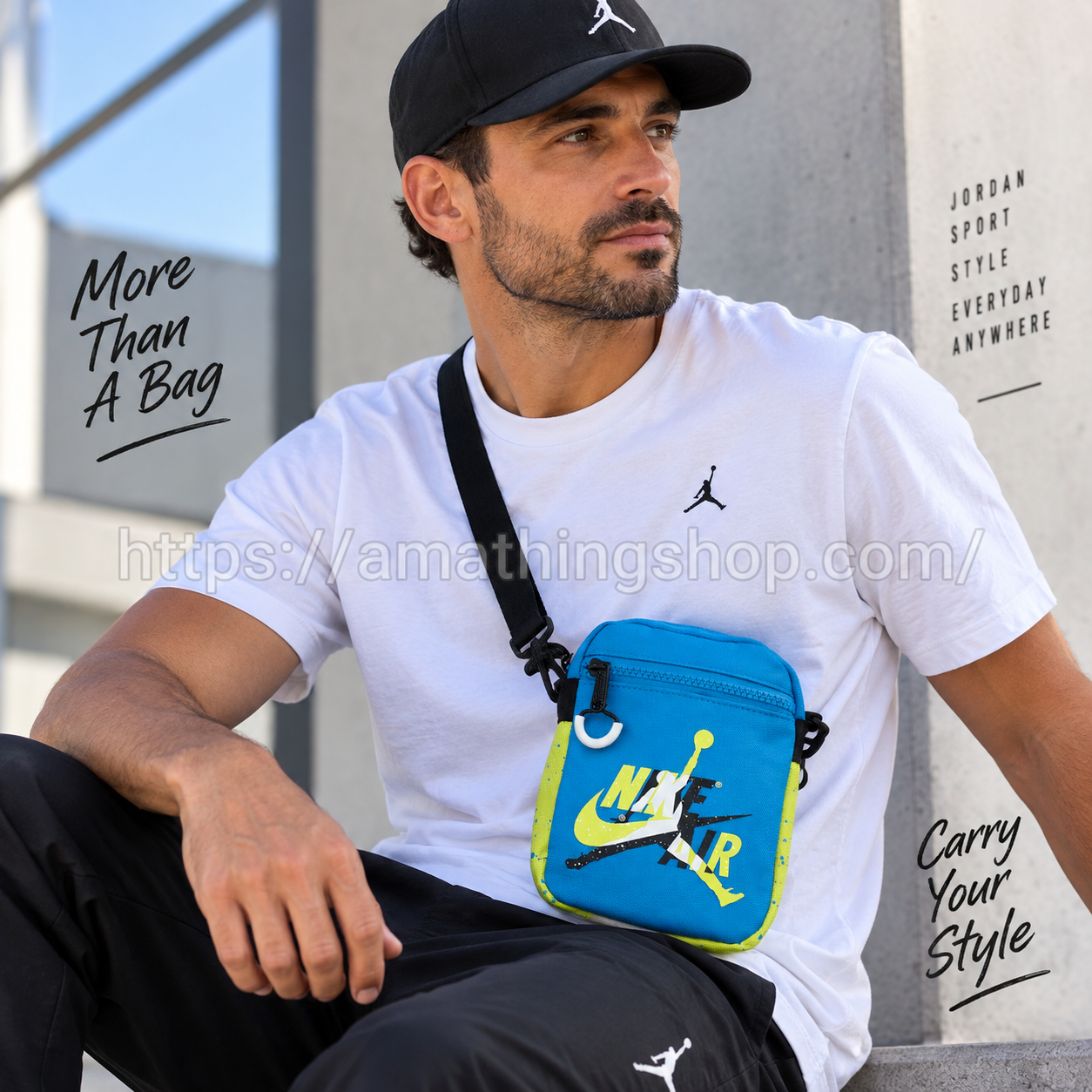 Hombre con bolso bandolera Jordan Mashup Air azul 9A0314-U6A cruzado para festival, viaje y uso urbano