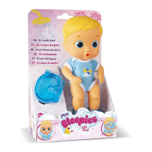 Muñeco de baño Bloopies Max con gafas de buceo y aletas, ideal para bebés y niños pequeños. Juguete interactivo que lanza agua y hace burbujas sin pilas.
