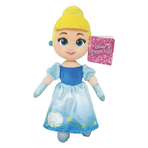 Peluche Cenicienta Disney de 25 cm con vestido azul y acabado suave, ideal para niñas pequeñas.