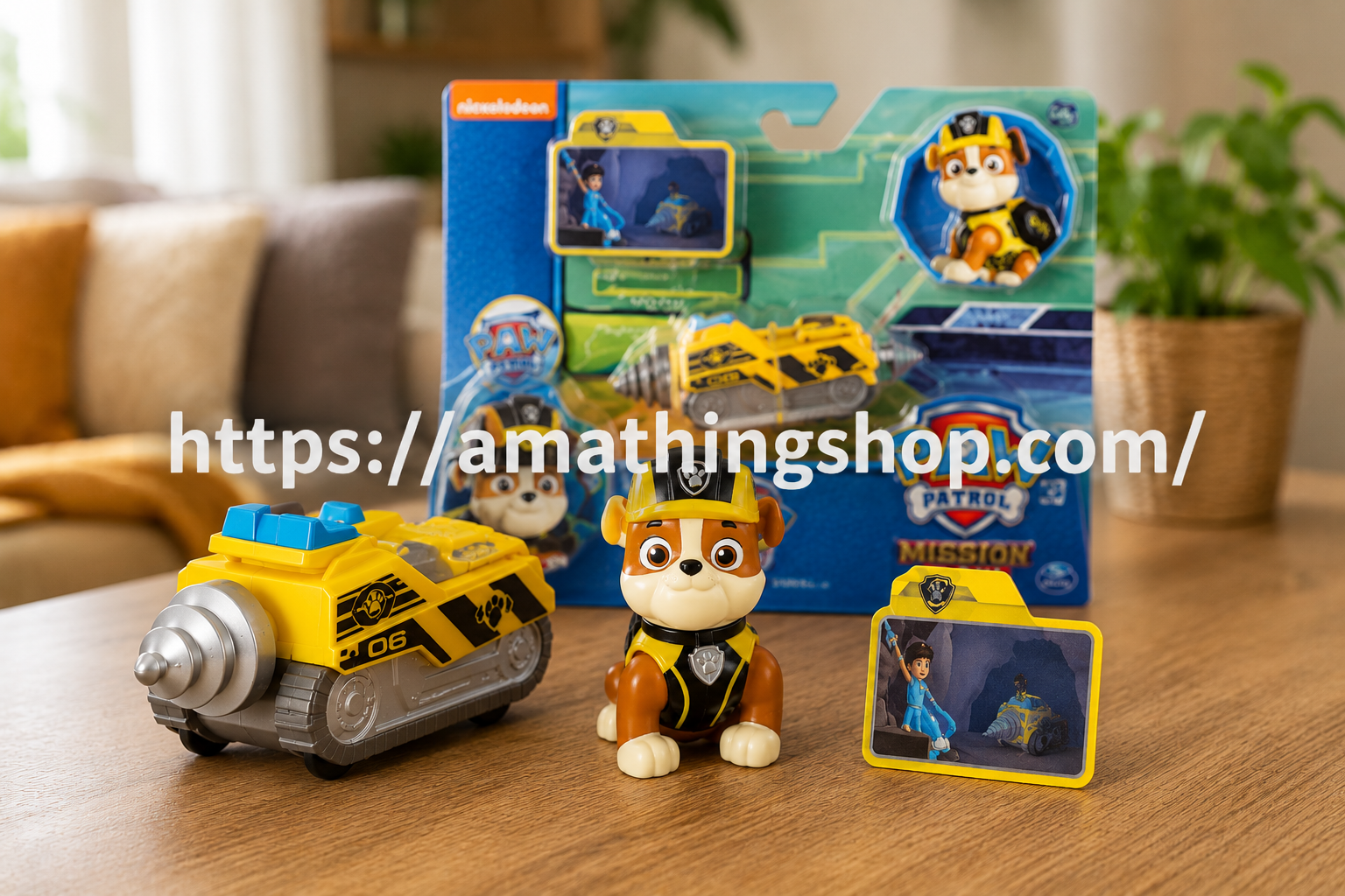 Paw Patrol Rubble Mini Miner con figura de Rubble, vehículo perforador amarillo y tarjeta Mission Paw