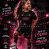 Poster deportivo de niña usando conjunto Real Madrid Adidas negro y rosa con estilo lifestyle futbolero.