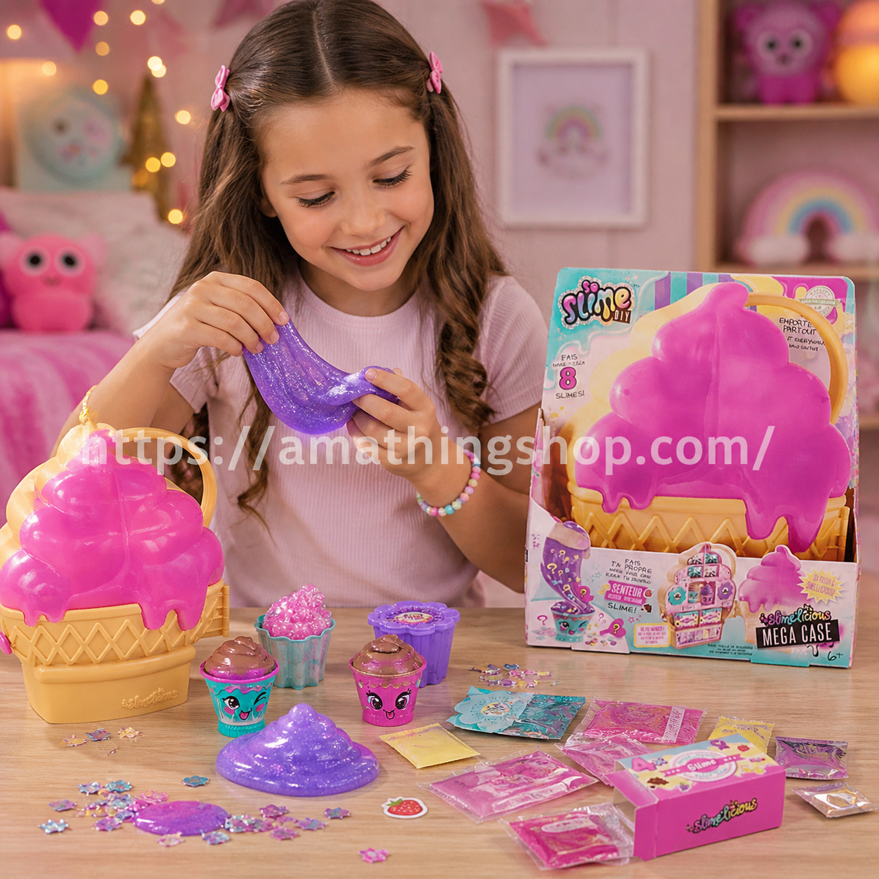 niña jugando con so slime diy slimelicious mega maletin creando slime perfumado juguete creativo 8 slimes