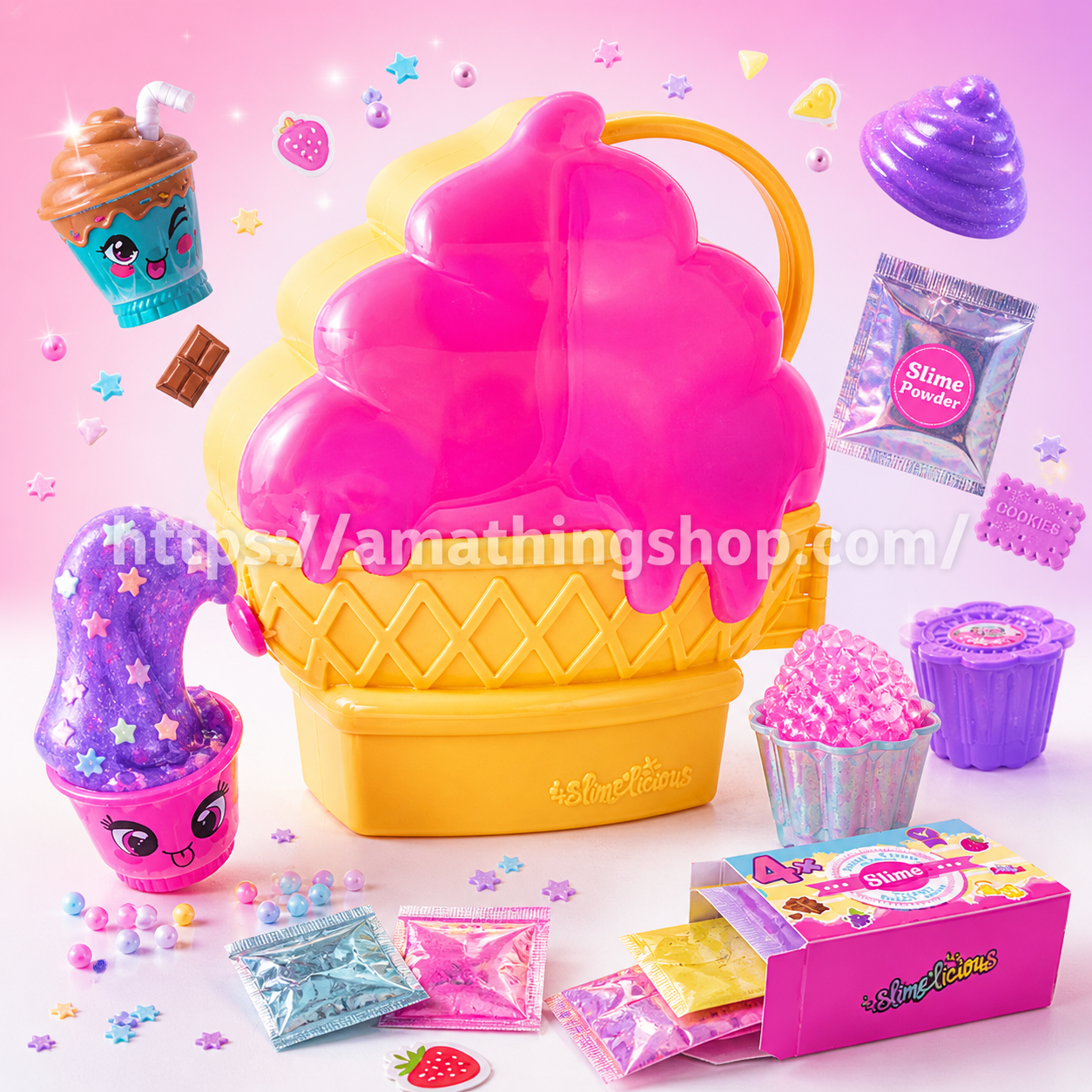 so slime diy slimelicious mega maletin ssc062 kit slime creativo con accesorios y slime terminado textura brillante