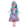Muñeca unicornio princesa con pelo azul largo y vestido morado brillante Sparkle Girlz para niñas.