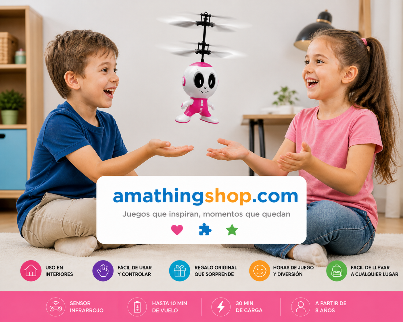 robot helicoptero infrarrojo i fly rosa dos niños jugando juguete volador interior regalo infantil