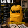 Mochila streetwear amarilla Vans para portátil universidad y outfits urbanos