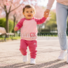 Bebé niña caminando de la mano de su madre con chándal Adidas rosa de sudadera y pantalón para 9 a 12 meses.