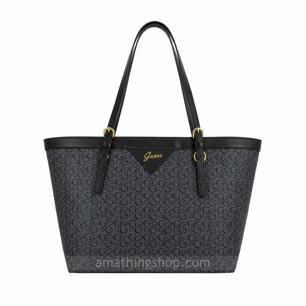 Bolso GUESS tote negro para mujer con logo dorado y asas largas