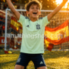 Camiseta niño Selección Española Adidas celebrando gol Niño celebrando un gol con camiseta oficial Selección Española Adidas FI6276 verde menta