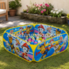 Piscina de bolas Paw Patrol con 20 pelotas de colores instalada en un jardín, ideal para niños pequeños y juego al aire libre.