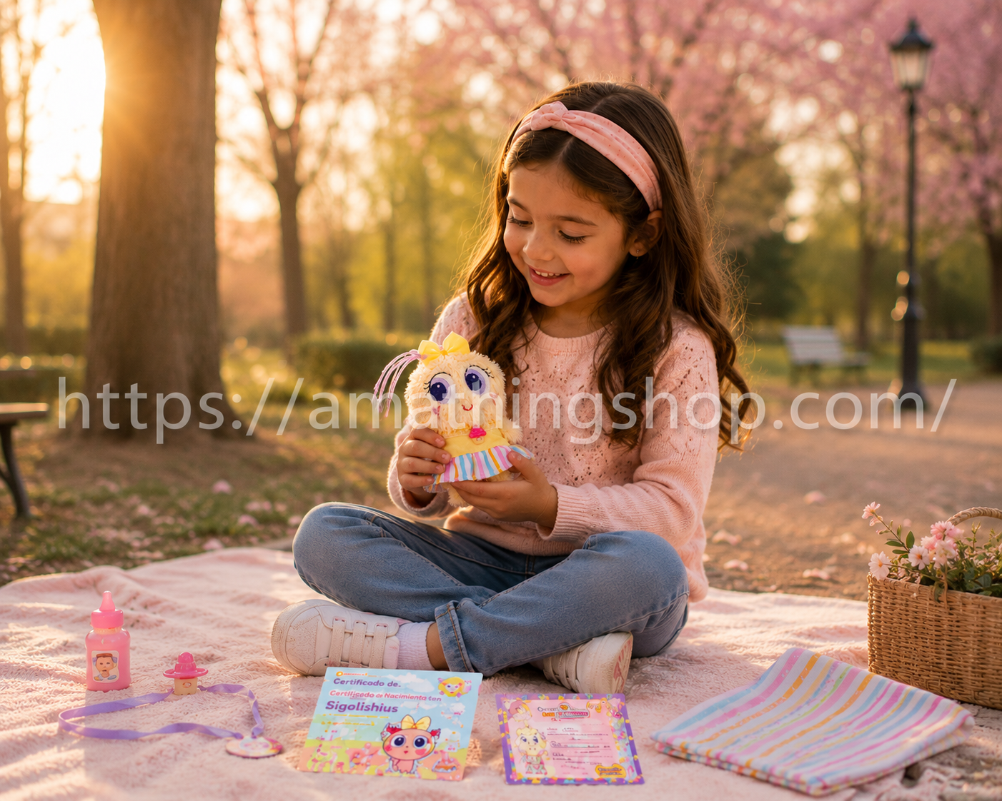 Niña jugando en un parque con el Neonato Distroller Cocada Sigolishius Delishius Pompshius original descatalogado de 25 cm