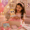 Niña jugando con el Neonato Distroller Cocada Sigolishius Delishius Pompshius original descatalogado de 25 cm durante una fiesta de cumpleaños