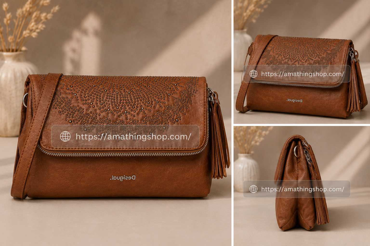 Bolso Desigual mujer marrón premium con compartimentos y diseño elegante urbano