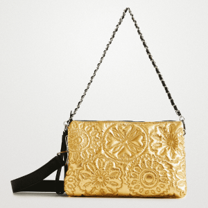 BBolso Desigual Big Big Dortmund dorado para mujer con diseño acolchado y mandalas en relieve.