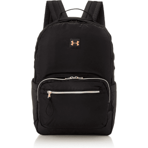 Mochila Under armour favorite negra con logo y cremalleras en oro para mujer, ideal para portátil, universidad y gimnasio