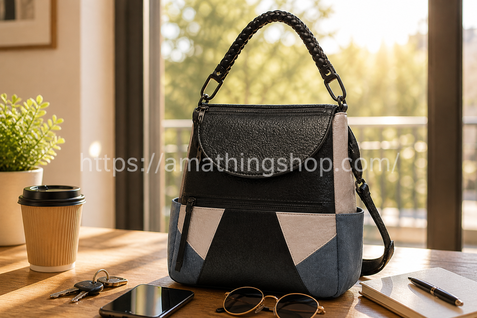 mochila bolso mujer desigual negra azul 2 en 1 con movil llaves gafas uso diario trabajo comoda