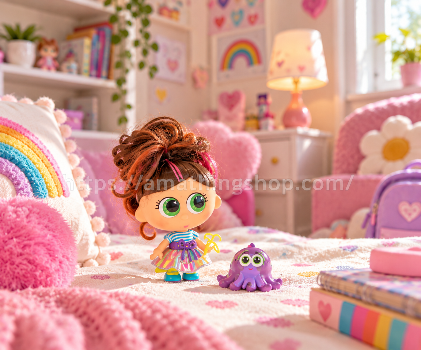 Muñeca Distroller Chimichanga con mascota Acapulpo en habitación infantil
