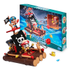 Balsa pirata Pinypon Action flotante con figura de pirata, accesorios y diseño de aventura sobre fondo claro.