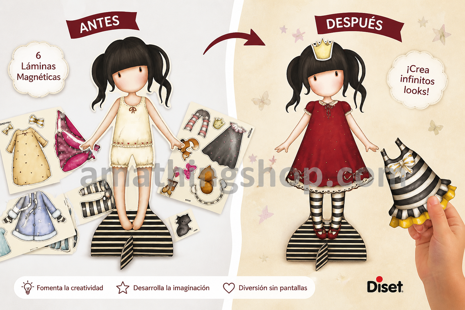 antes y despues juego vestir muneca gorjuss ruby con ropa magnetica creativo para ninas regalo infantil