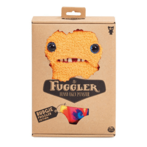 Fuggler McGoo Naranja de 23 cm con calzoncillos tie-dye multicolor y dientes humanos, en su caja original.