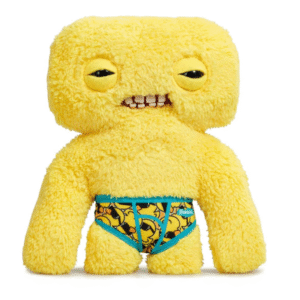 Peluche Fuggler Squidge amarillo de 22 cm con calzoncillos de patitos y dientes humanos en caja original.