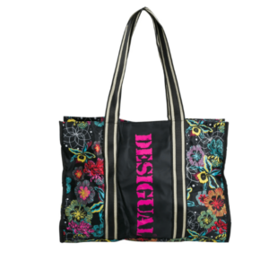 Bolso grande Desigual Inflight Maui plegable negro multicolor con bolsita extra