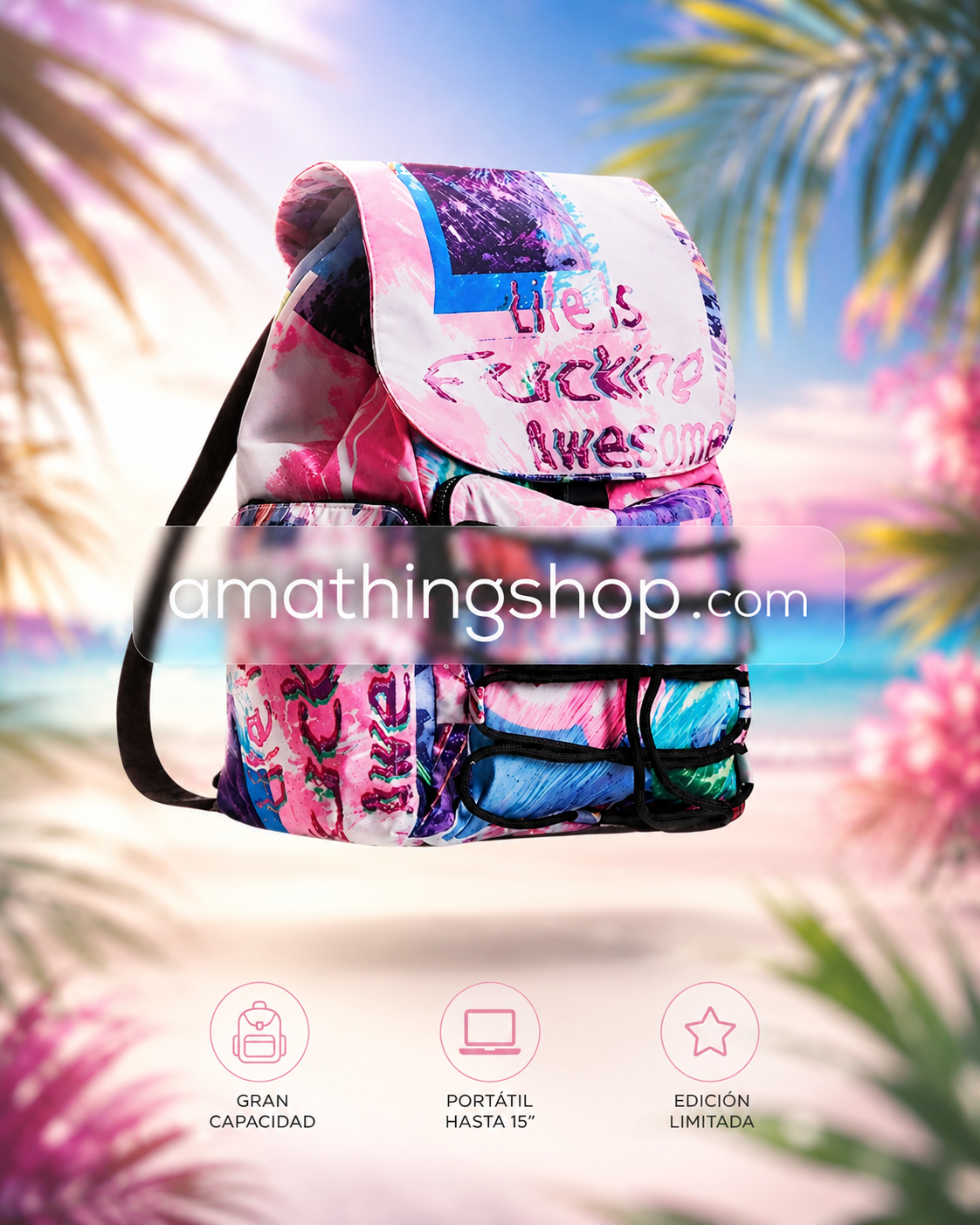 Mochila Desigual Helsinki grande para mujer modelo 22WAKA31 Neo Tropic multicolor con compartimento para portátil y gran capacidad