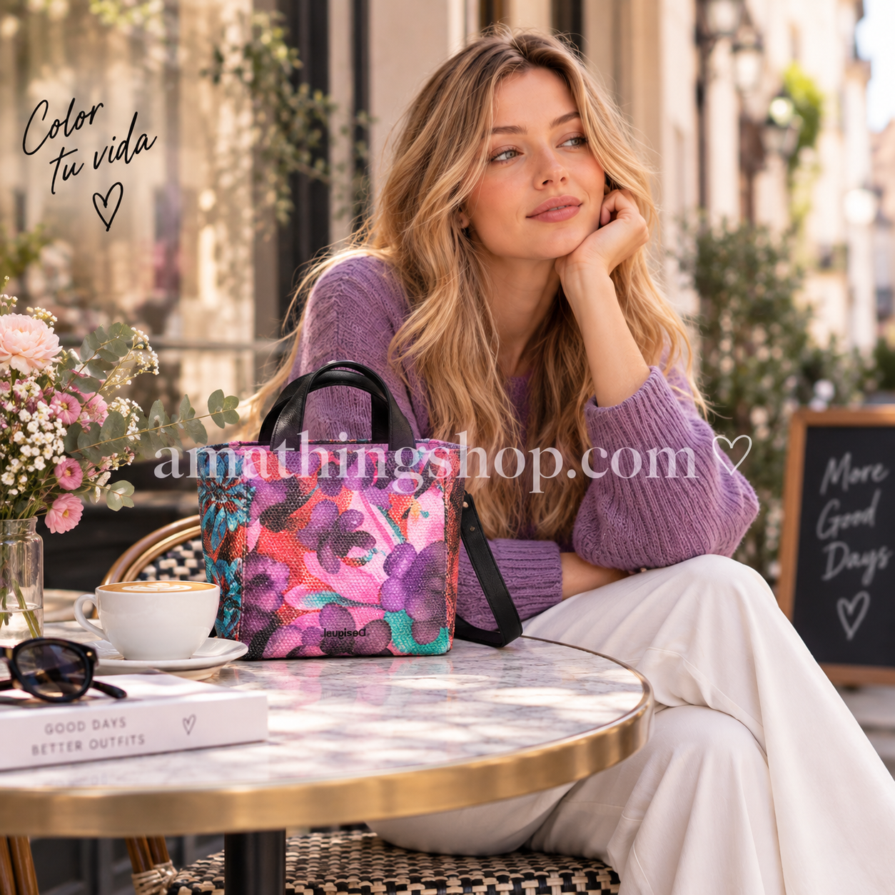 Bolso Desigual x Lacroix multicolor floral para mujer Valdivia 22SAXPA7 en look lifestyle