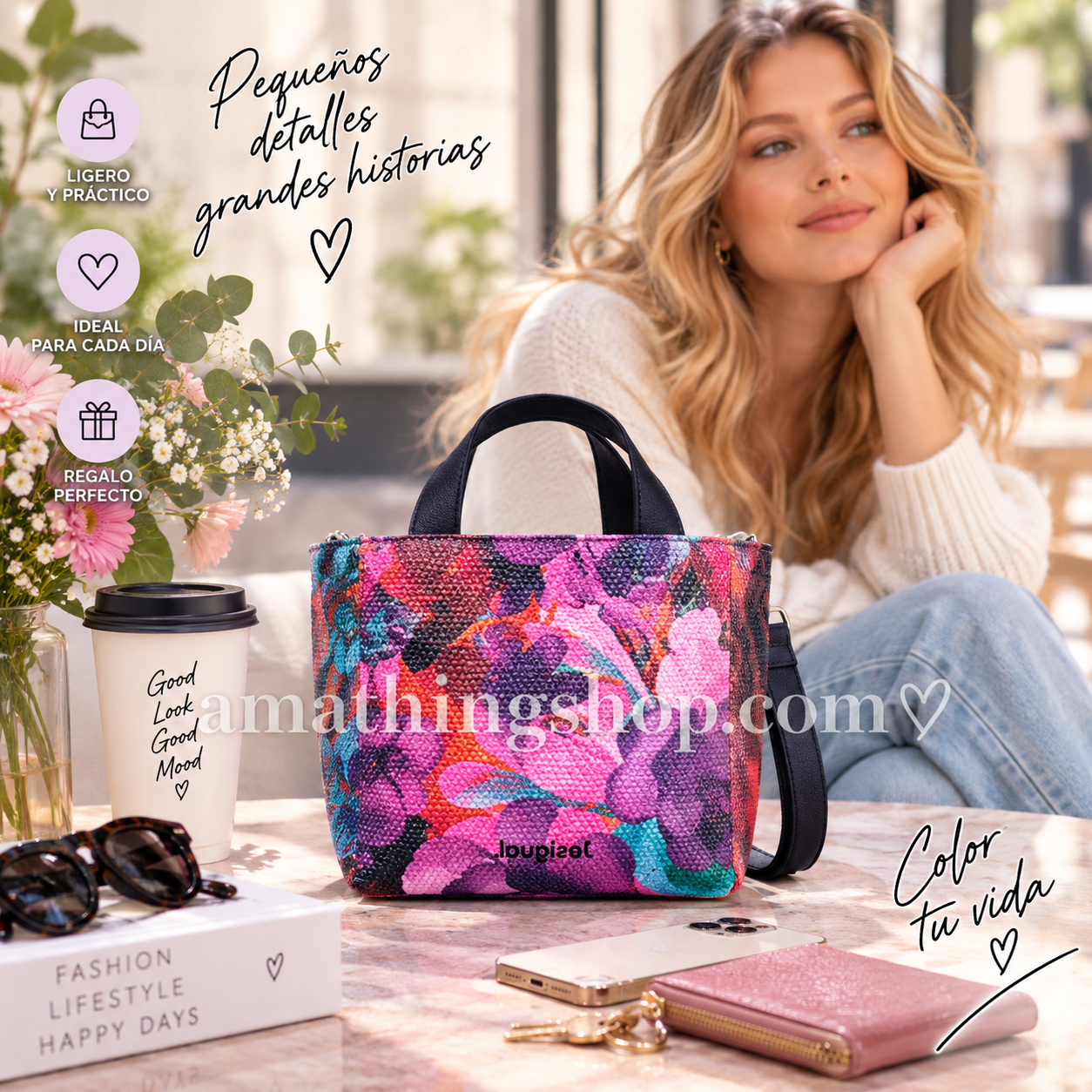 Bolso Desigual multicolor para mujer Lacroix Valdivia 22SAXPA7 con asas negras y bandolera