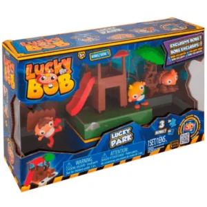 Lucky Bob Lucky Park Serie 1 de IMC Toys con tres figuras, tobogán rojo, árbol verde y accesorios del parque