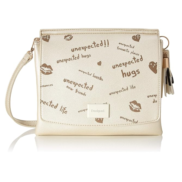 logos (12) bolso bandolera Desigual mujer beige dorado ligero
