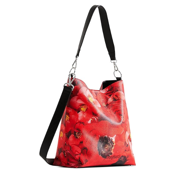 Bolso Desigual Imperial Patch Butan floral rojo y negro para mujer