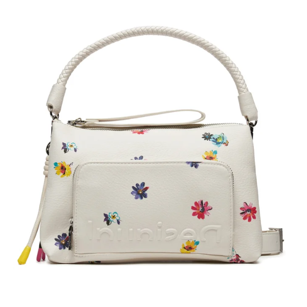 Bolso Desigual blanco flores mujer Fresia Dortmund bandolera pequeña 27x6x17 cm edición limitada