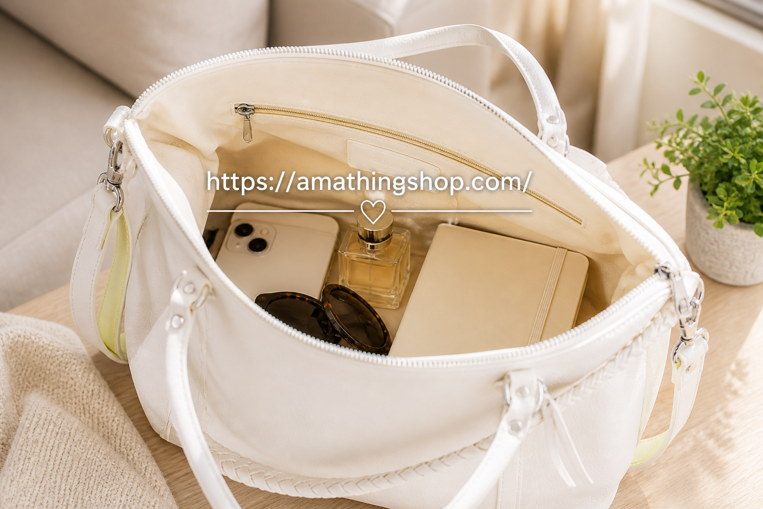 bolso blanco grande mujer desigual libia 2.0 interior con movil gafas libreta perfume capacidad organizacion