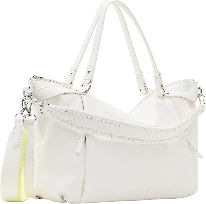 Bolso blanco Desigual Half Logo Libia con bordado a tono y bandolera amathingshopl.com