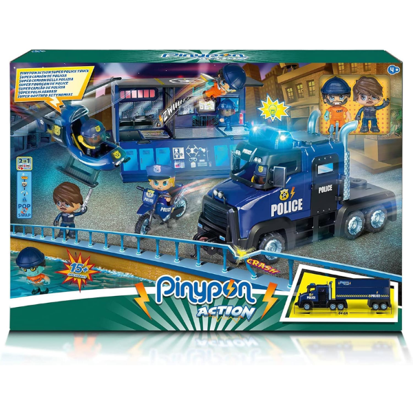 pinypon action super camion de policia 3 en 1 con luces figuras y accesorios 64 cm