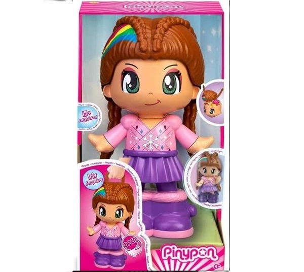 Pinypon Iris Surprise 40 cm muñeca gigante 4 en 1 con compartimentos secretos y mini playset en caja original Famosa.